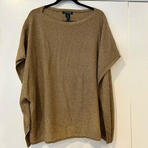 Lauren Gold Lurex poncho style sweater with sewn down sides